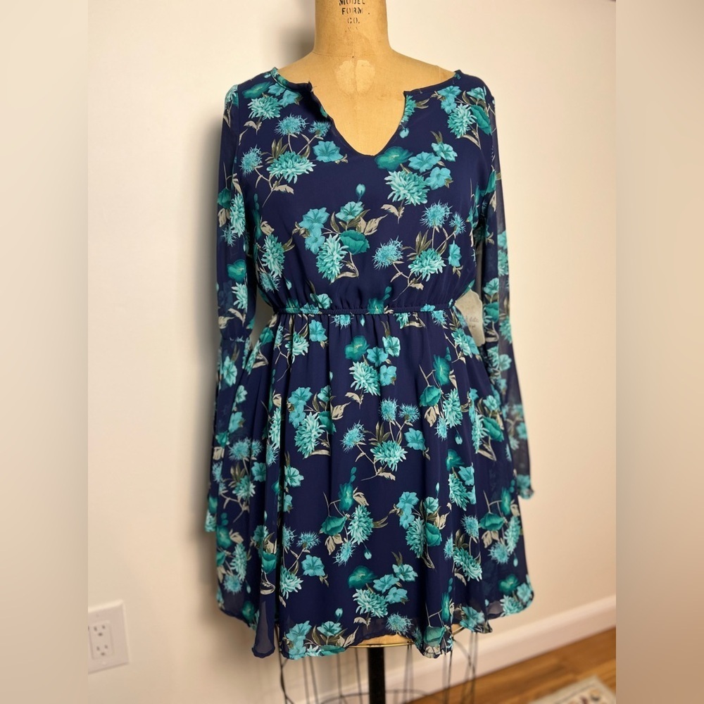 Altar’d State blue floral dress with flare sleeves size small